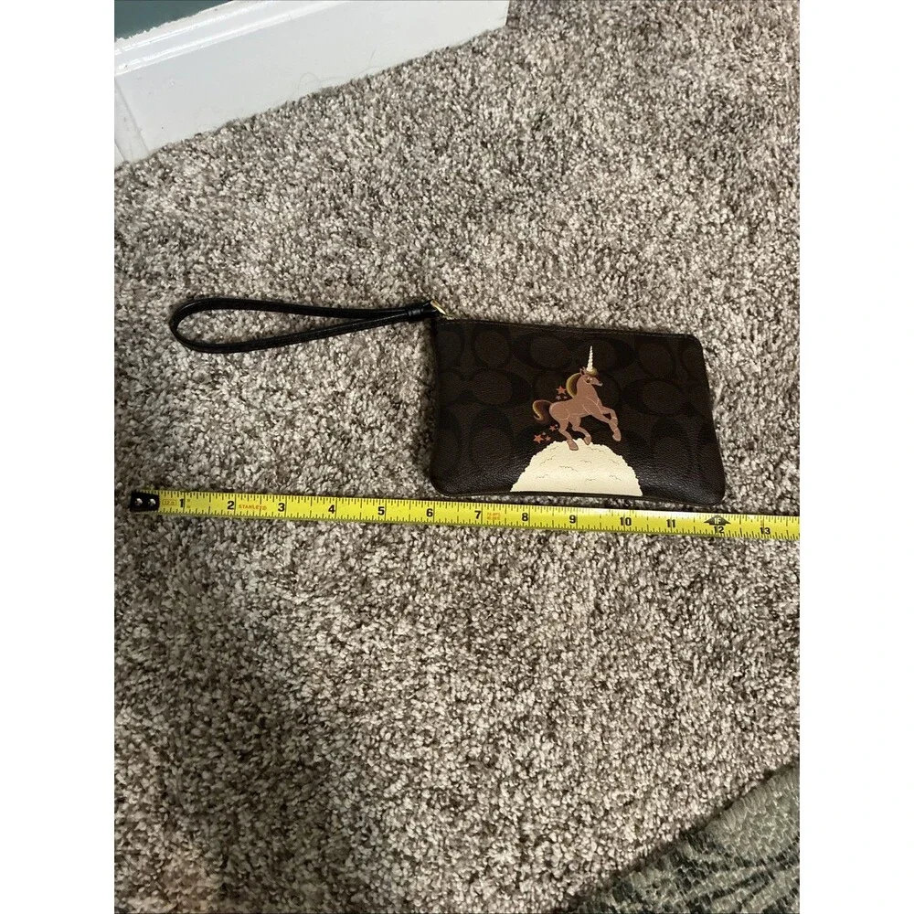 Coach Unicorn Fantasy Signature Wallet Wristlet Leather Brown